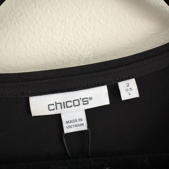 Chicos Women Sz 2 US L Black Notched Neckline Jersey Satin Tiered-Sleeve Tee NWT - Picture 9 of 13